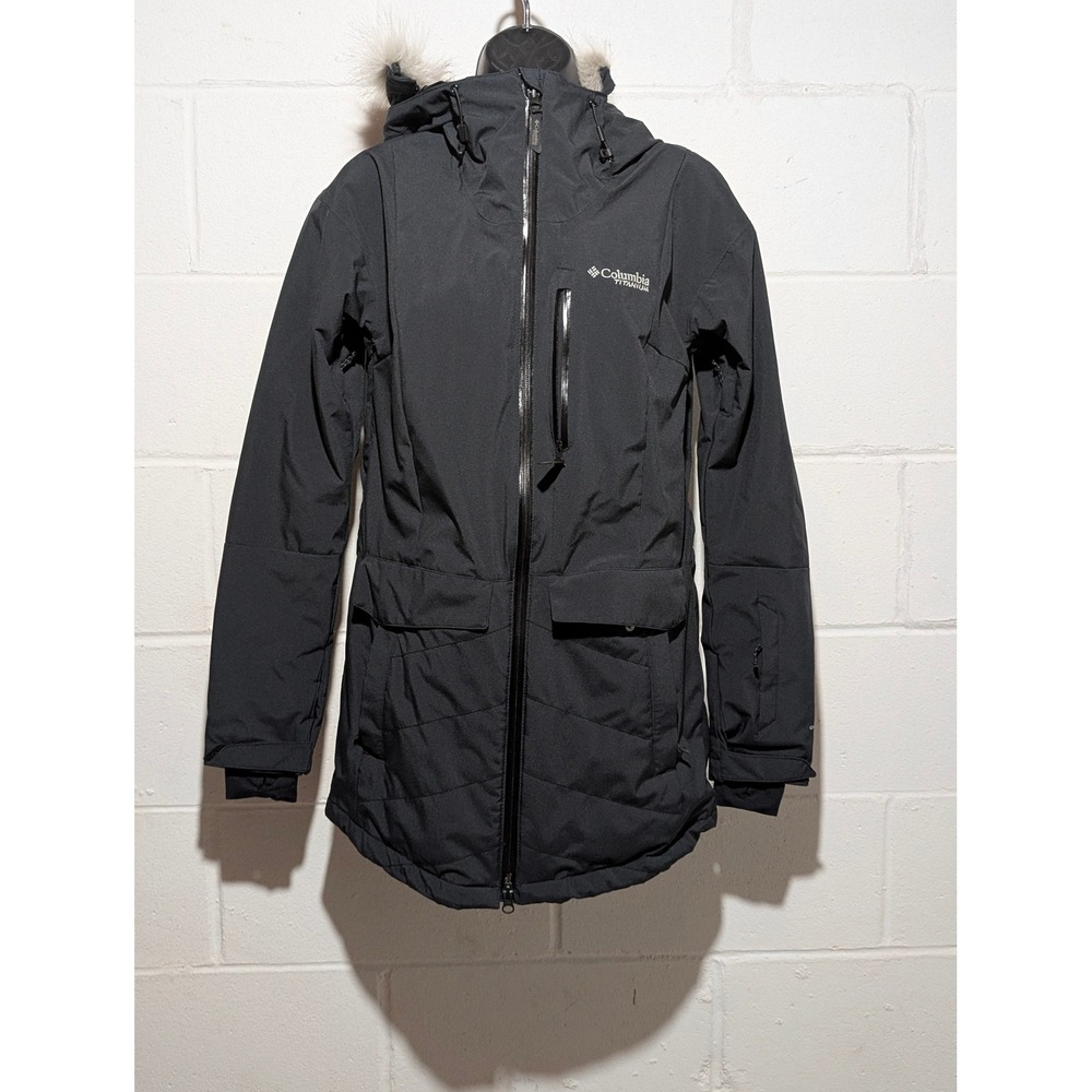 Columbia Titanium Omni-Heat Infinity Ski Jacket Black Faux Fur Hood Womens XS